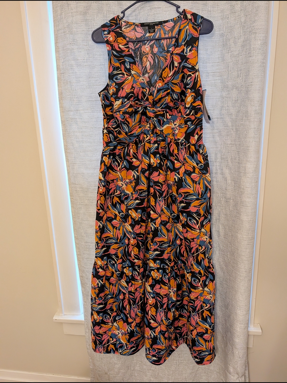 French Connection Black Floral Twist-Front Maxi Summer Dress NWT Vacation